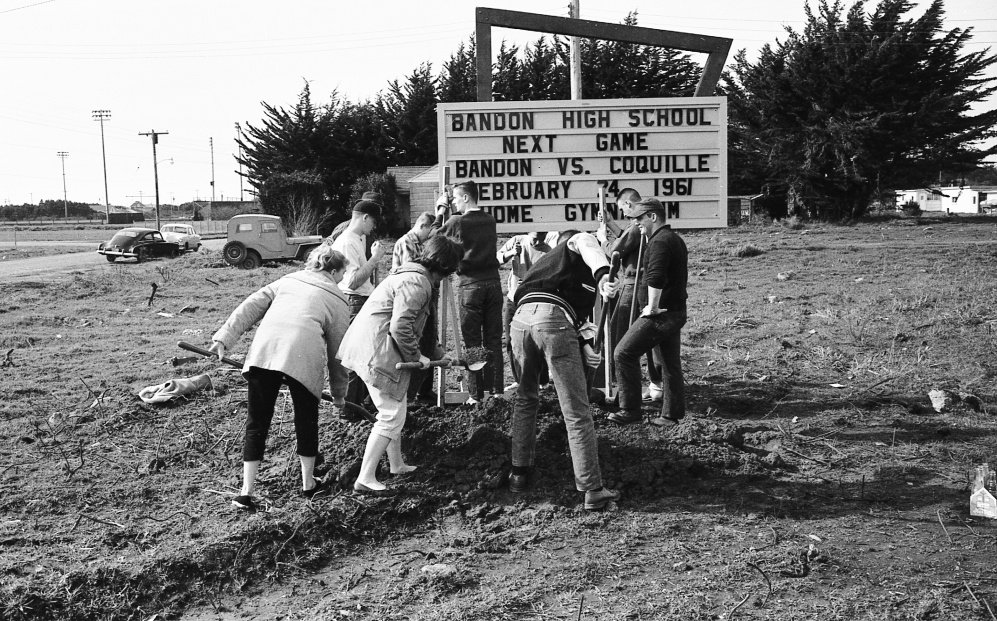 Bandon High School readerboard sign, 1961