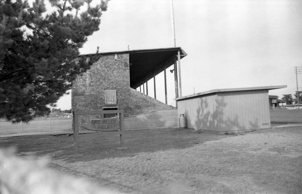 Old grandstand at Bandon High School, 1979