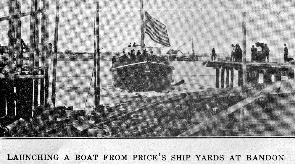 Launching  a boat from Price's Ship Yards, 1909