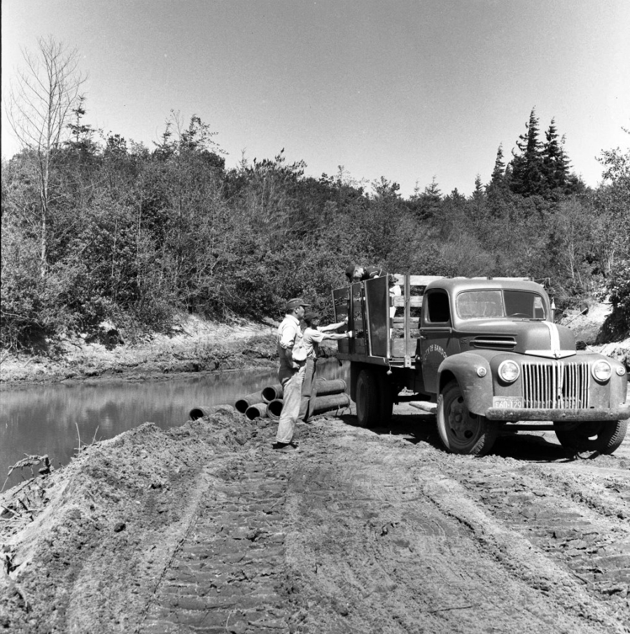 Excavating new swimming hole, 1957