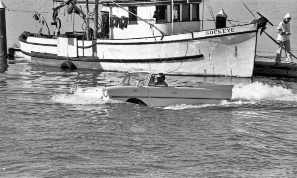 Dr. Chuck Meese w/amphibious vehicle, 1961