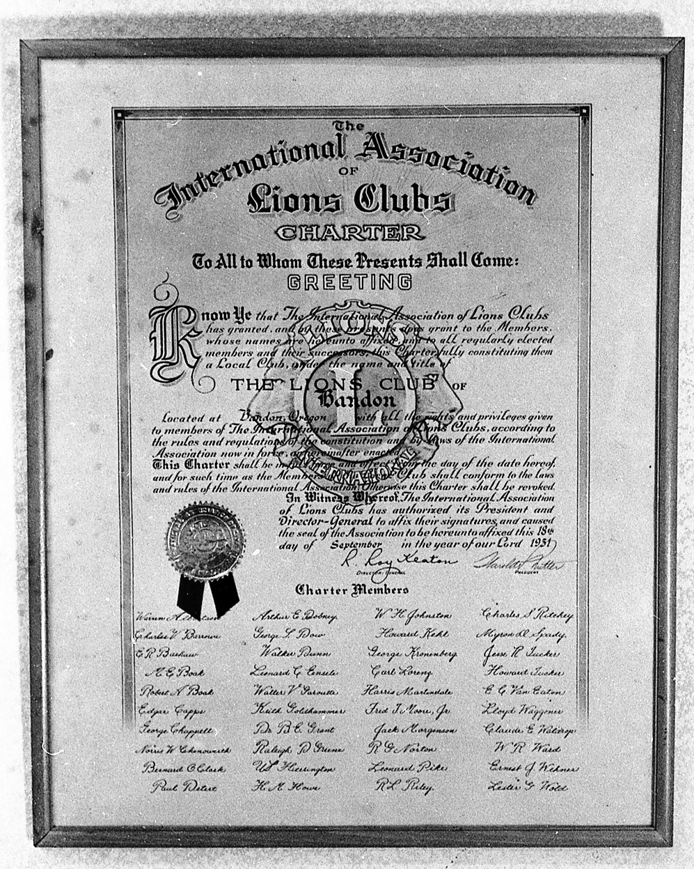 Charter for Bandon Lions Club