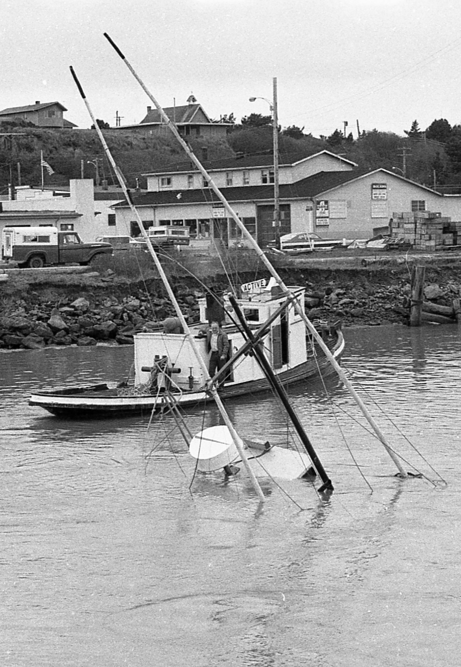 Towing a sunken boat, 1973
